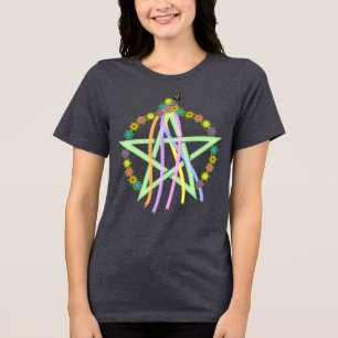 Beltane pentagram met pastel linten en bloemen Tri-Blend shirt