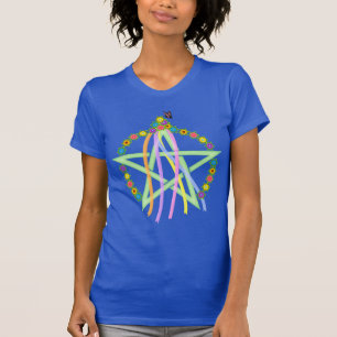 Beltane Pentagram met pastellinten en -bloemen T-shirt