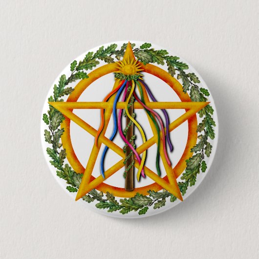 Beltane Star Wiccan Holiday Maypole Ronde Button 5,7 Cm (Voorkant)