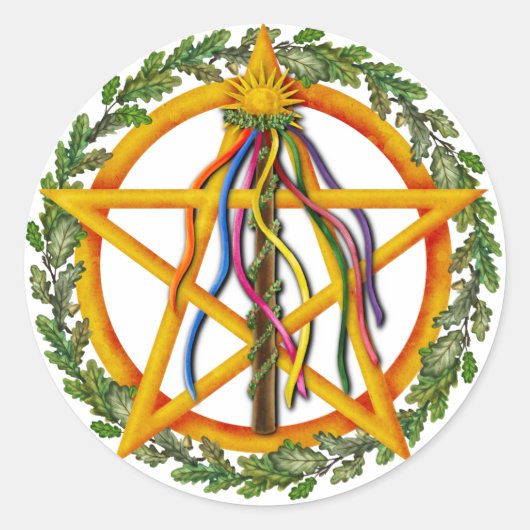 Beltane Star Wiccan Holiday Maypole Ronde Sticker (Voorkant)