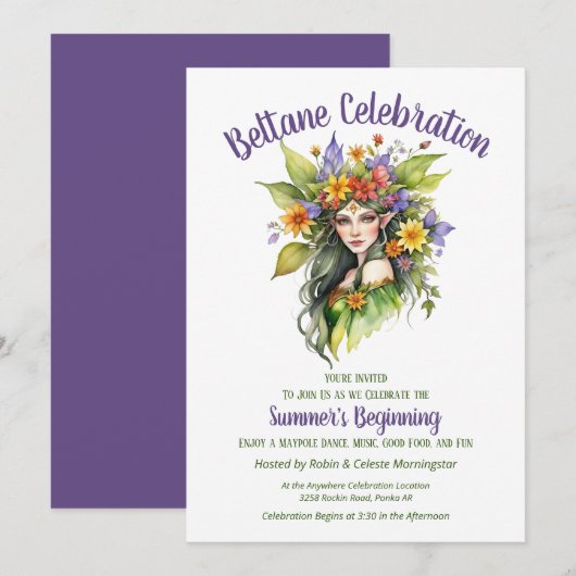Beltane Summer Fairy Floral Sabbat Party Kaart (Voorkant / Achterkant)