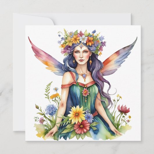 Beltane Summer Fairy Floral Wicca Sabbat  Feestdagenkaart (Voorkant)