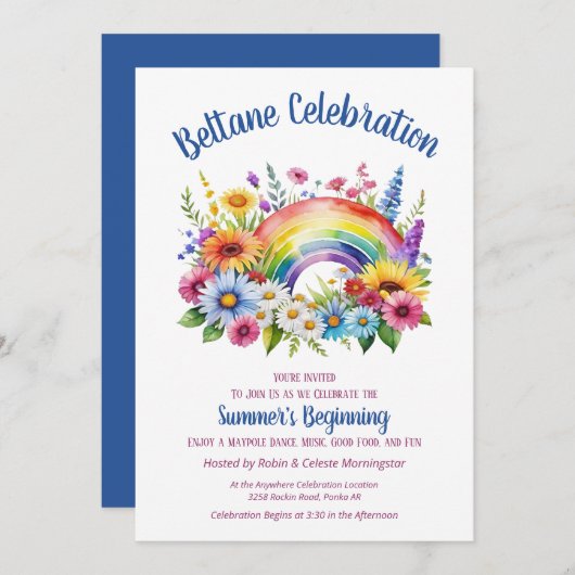 Beltane Summer Floral Rainbow Sabbat Party Kaart (Voorkant / Achterkant)