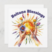 Beltane Summer Floral Sun Sabbat Blessings Feestdagenkaart (Voorkant / Achterkant)