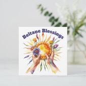 Beltane Summer Floral Sun Sabbat Blessings Feestdagenkaart (Staand voorkant)