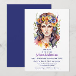 Beltane Summer Goddess Floral Sabbat Party Kaart