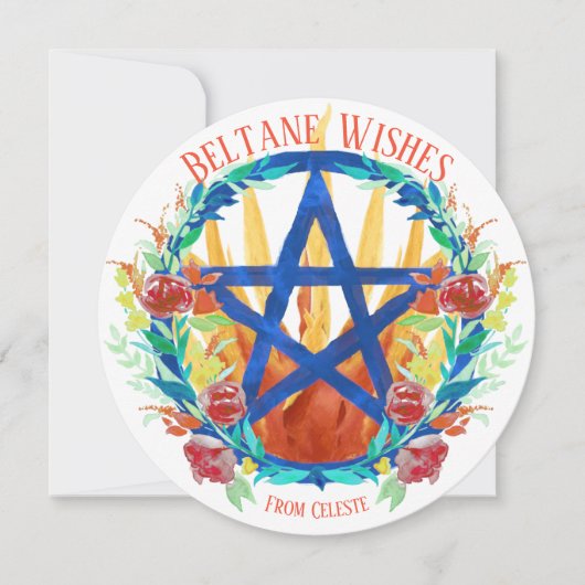 Beltane Wiccan Pentacle Fire & Summer Flowers Feestdagenkaart (Voorkant)
