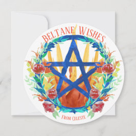 Beltane Wiccan Pentacle Fire & Summer Flowers Feestdagenkaart