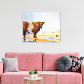 Belted Galloway Koe schilderij Surreal Beach Scene Canvas Afdruk (Insitu (Woonkamer))