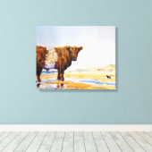 Belted Galloway Koe schilderij Surreal Beach Scene Canvas Afdruk (Insitu (Houten vloer))
