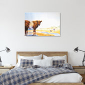 Belted Galloway Koe schilderij Surreal Beach Scene Canvas Afdruk (Insitu (Slaapkamer))