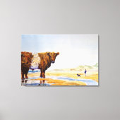 Belted Galloway Koe schilderij Surreal Beach Scene Canvas Afdruk (Voorkant)