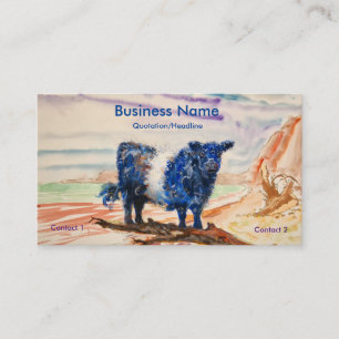Belted Galloway Koe strand schilderij Visitekaartje