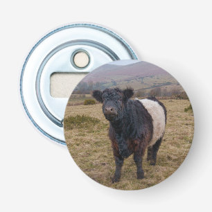 Belted Galloway trots op Dartmoor Farmland Button Flesopener