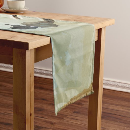 Belted Kingfisher bij Rivers Edge Abstract Korte Tafelloper (Voorbeeld)