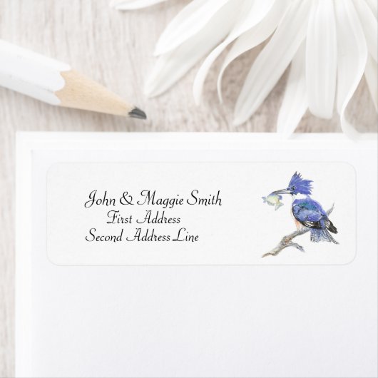 Belted Kingfisher - Bird, Natuur Address Label (Insitu)