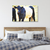 Beltie Koe Waterverf schilderen Belted Galloway Ar Canvas Afdruk (Insitu (Slaapkamer))