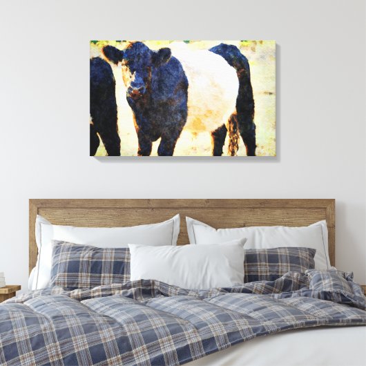 Beltie Koe Waterverf schilderen Belted Galloway Ar Canvas Afdruk (Insitu (Slaapkamer))