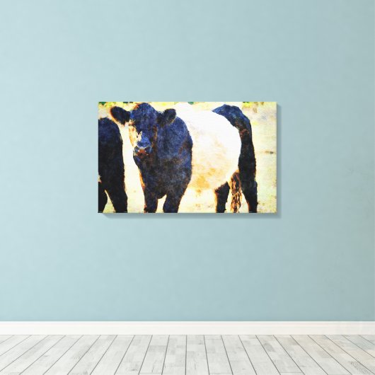 Beltie Koe Waterverf schilderen Belted Galloway Ar Canvas Afdruk (Insitu (Houten vloer))