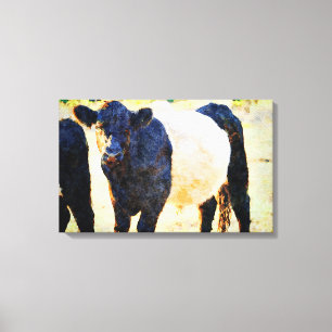 Beltie Koe Waterverf schilderen Belted Galloway Ar Canvas Afdruk