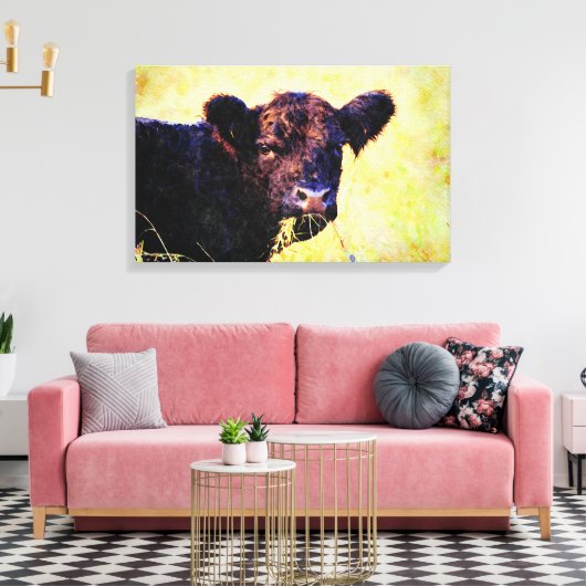 Beltie Koe Waterverf schilderen Belted Galloway Ar Canvas Afdruk (Insitu (Woonkamer))