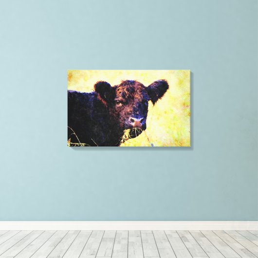 Beltie Koe Waterverf schilderen Belted Galloway Ar Canvas Afdruk (Insitu (Houten vloer))