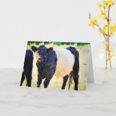 Beltie Koe Waterverf schilderen Belted Galloway Ar Kaart (Gele Bloem)