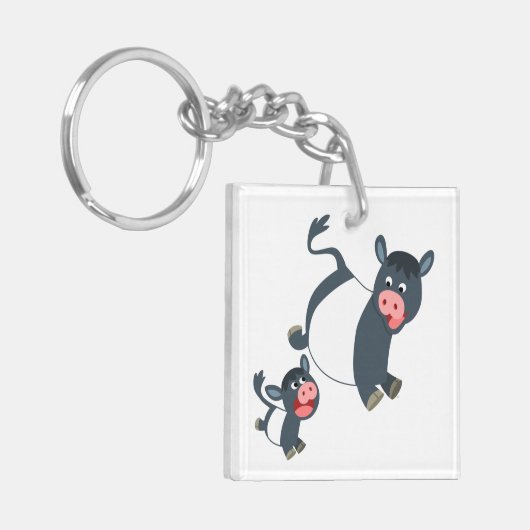 Beltte Galloway-Koe afspelen en kalf Acryltoetsrin Sleutelhanger (Voorkant Links)