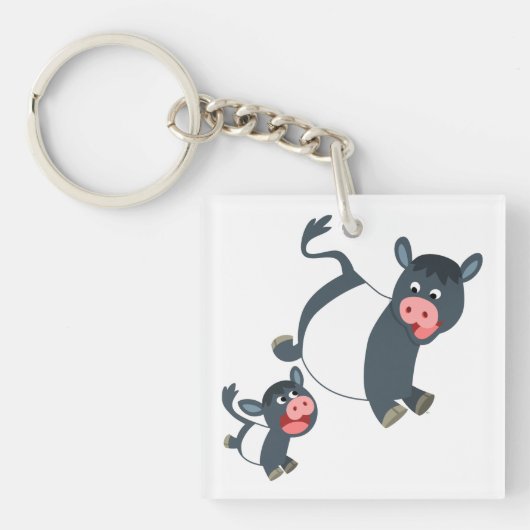 Beltte Galloway-Koe afspelen en kalf Acryltoetsrin Sleutelhanger (Voorkant)