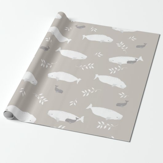 Beluga Baby walvis op afbeelding van pasteelgrijs Cadeaupapier (Uitgerold)