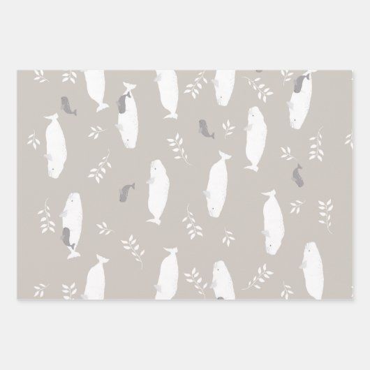 Beluga Baby walvis op afbeelding van pasteelgrijs Inpakpapier Vel (Voorkant 3)