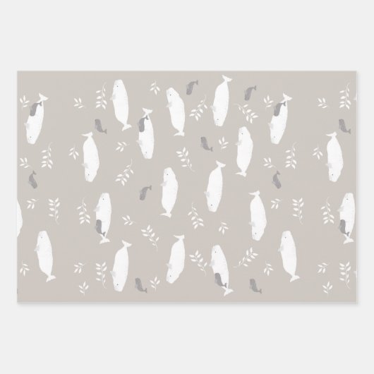 Beluga Baby walvis op afbeelding van pasteelgrijs Inpakpapier Vel (Voorkant)