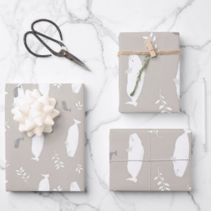 Beluga Baby walvis op afbeelding van pasteelgrijs Inpakpapier Vel