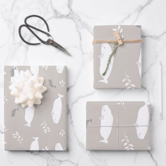 Beluga Baby walvis op afbeelding van pasteelgrijs Inpakpapier Vel (Voorkant)