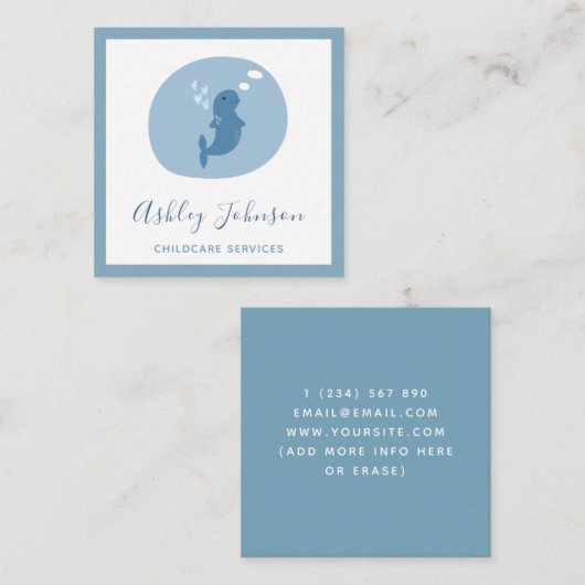 Beluga Baby Whale Pastel Blue Childcare Babysitter Vierkante Visitekaartje (Voorkant / Achterkant)
