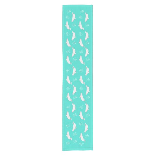 Beluga walvis patroon turquoise korte tafelloper (Voorkant)