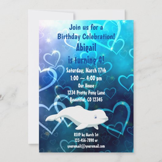 Beluga Whale and Blue Hearts Arctic Birthday Party Kaart (Voorkant)