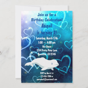 Beluga Whale and Blue Hearts Arctic Birthday Party Kaart