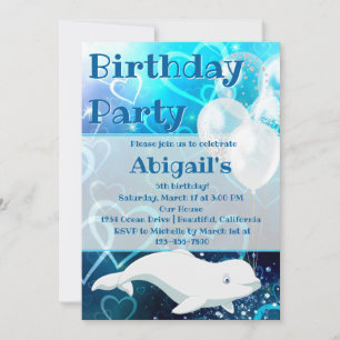 Beluga Whale and Blue Hearts Arctic Birthday Party Kaart