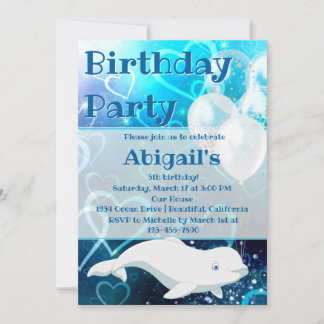 Beluga Whale and Blue Hearts Arctic Birthday Party Kaart