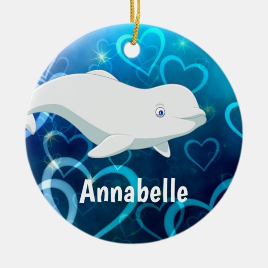 Beluga Whale and Blue Hearts Arctic Kerstmis Keramisch Ornament (Voorkant)