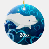 Beluga Whale and Blue Hearts Arctic Kerstmis Keramisch Ornament (Achterkant)