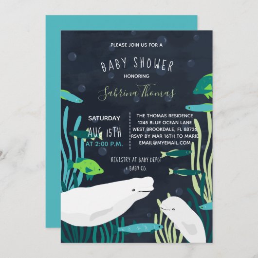 Beluga Whale Baby shower Kaart (Voorkant / Achterkant)