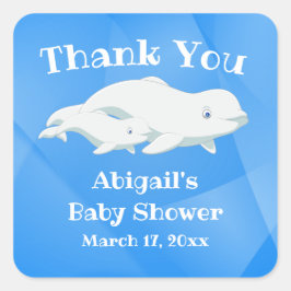 Beluga Whale Blue, White Arctic Ocean Baby shower Vierkante Sticker