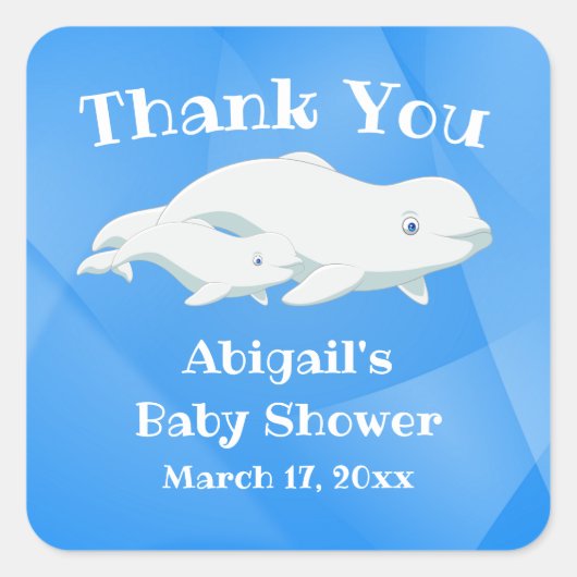 Beluga Whale Blue, White Arctic Ocean Baby shower Vierkante Sticker (Voorkant)