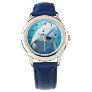 Beluga Whale Cartoon Blauwe Groene Noordelijke IJs Horloge