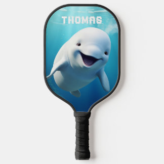 Beluga Whale Cartoon Blauwe Groene Noordelijke IJs Pickleball Paddle
