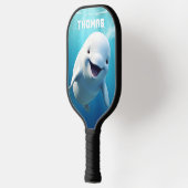 Beluga Whale Cartoon Blauwe Groene Noordelijke IJs Pickleball Paddle (Links)