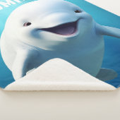 Beluga Whale Cartoon Blauwe Groene Noordelijke IJs Sherpa Deken (3/4)