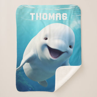 Beluga Whale Cartoon Blauwe Groene Noordelijke IJs Sherpa Deken